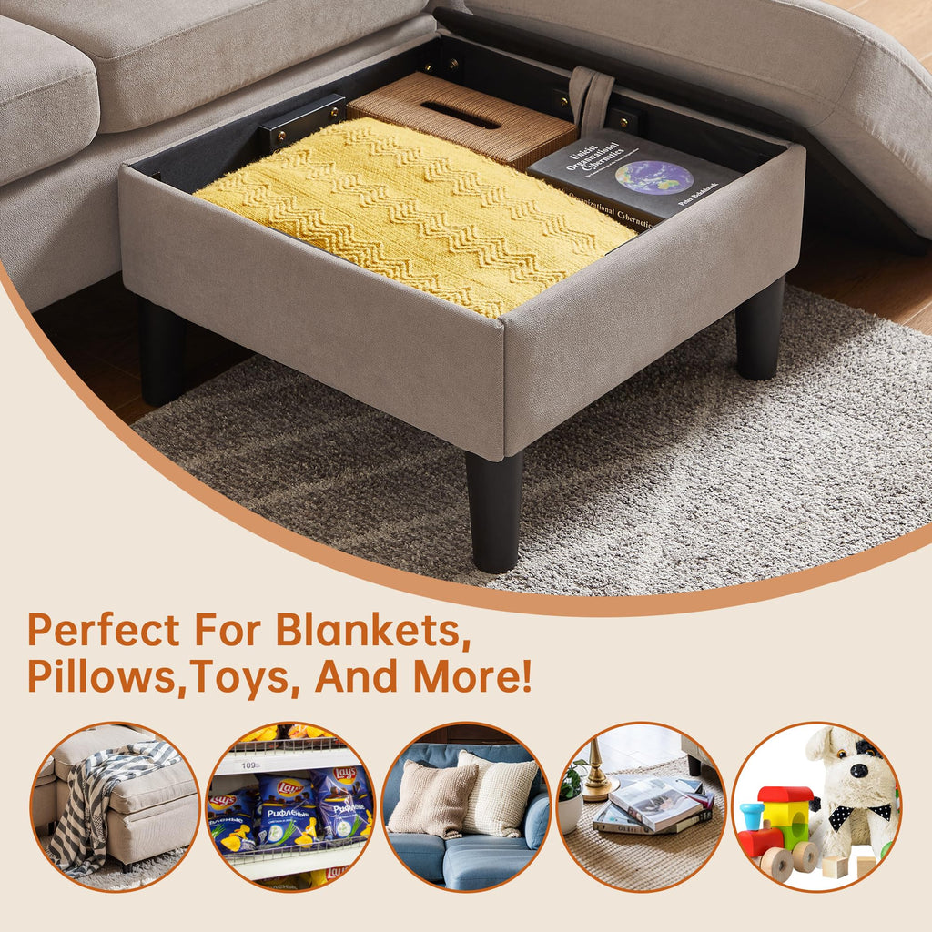 Convertible Sectional Sofa, 79" Modern L Shaped Couch, Linen Upholstered 3 Seat Sofa with Reversible Chaise, Couches