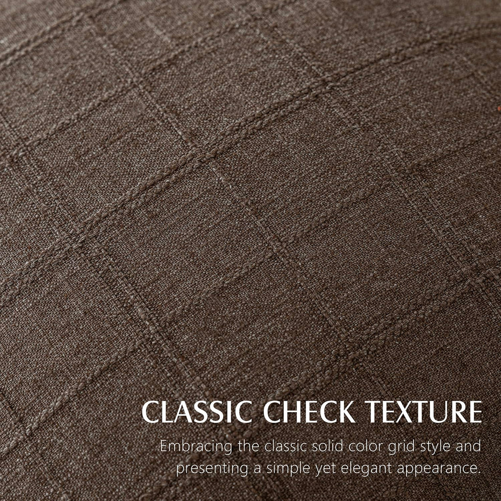 Boho Linen Check Decorative Throw Pillow Covers 26×26 Dark Brown