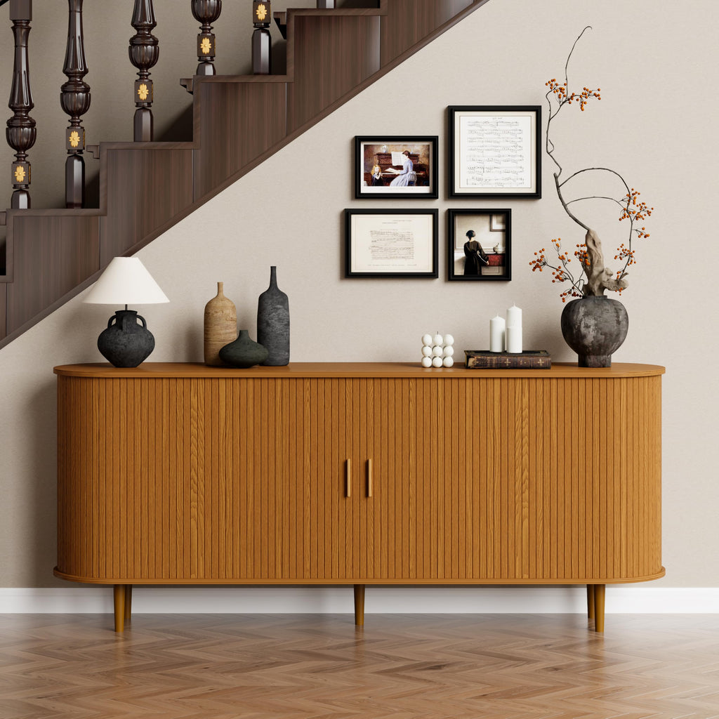 71" Sideboard Buffet Cabinet with Storage, Mid Century Modern Coffee Bar Cabinet with Sliding Doors and1 Drawer, Large