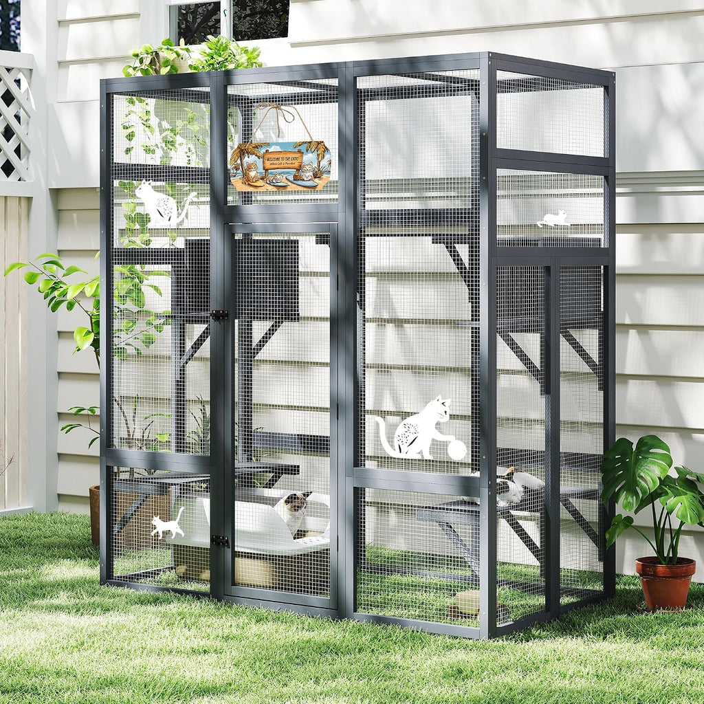 71in Catio, Indoor & Outdoor Cat Enclosure Waterproof Roof & Perch