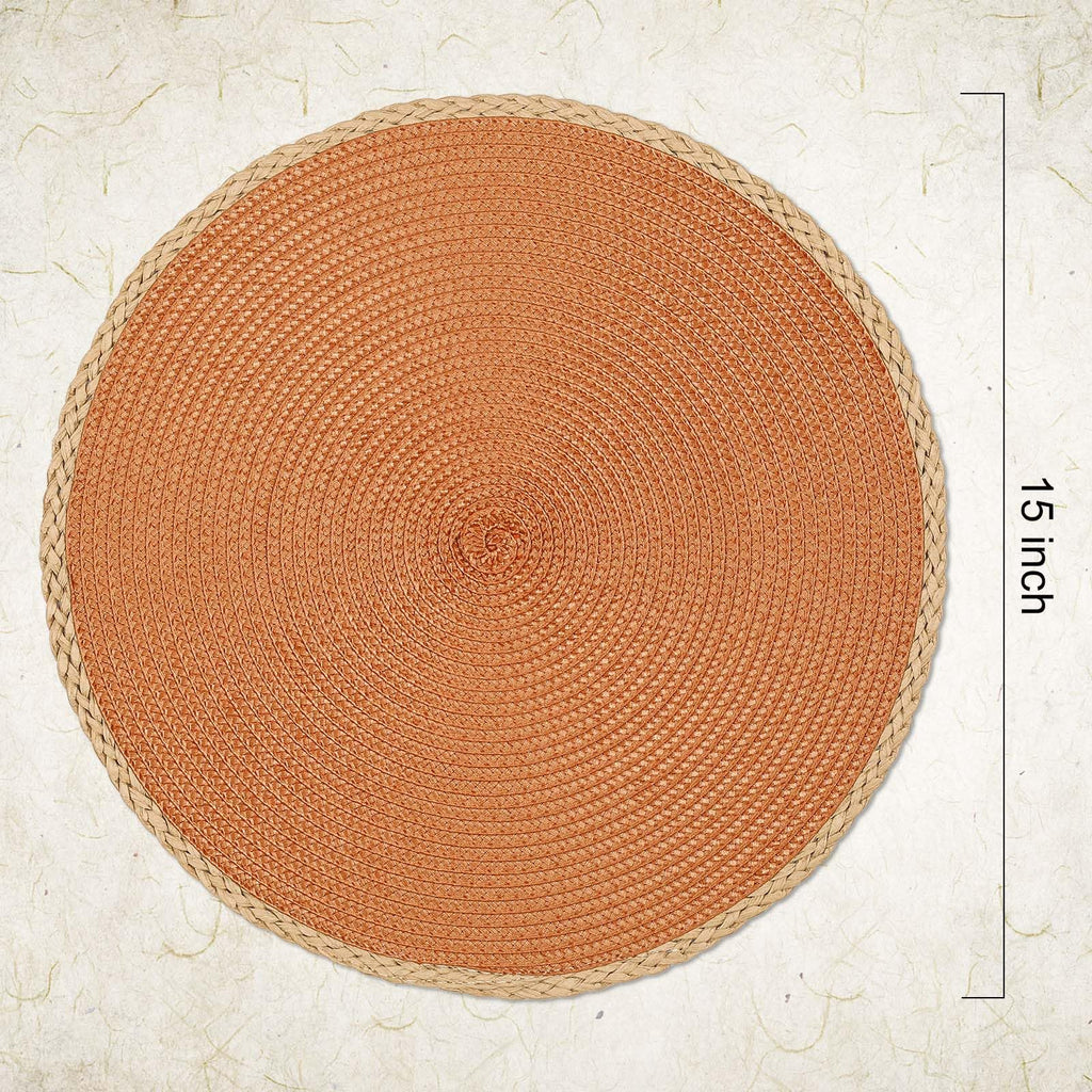 Round Placemats Set of 6, Woven Table Mats, Thin Edge, Orange