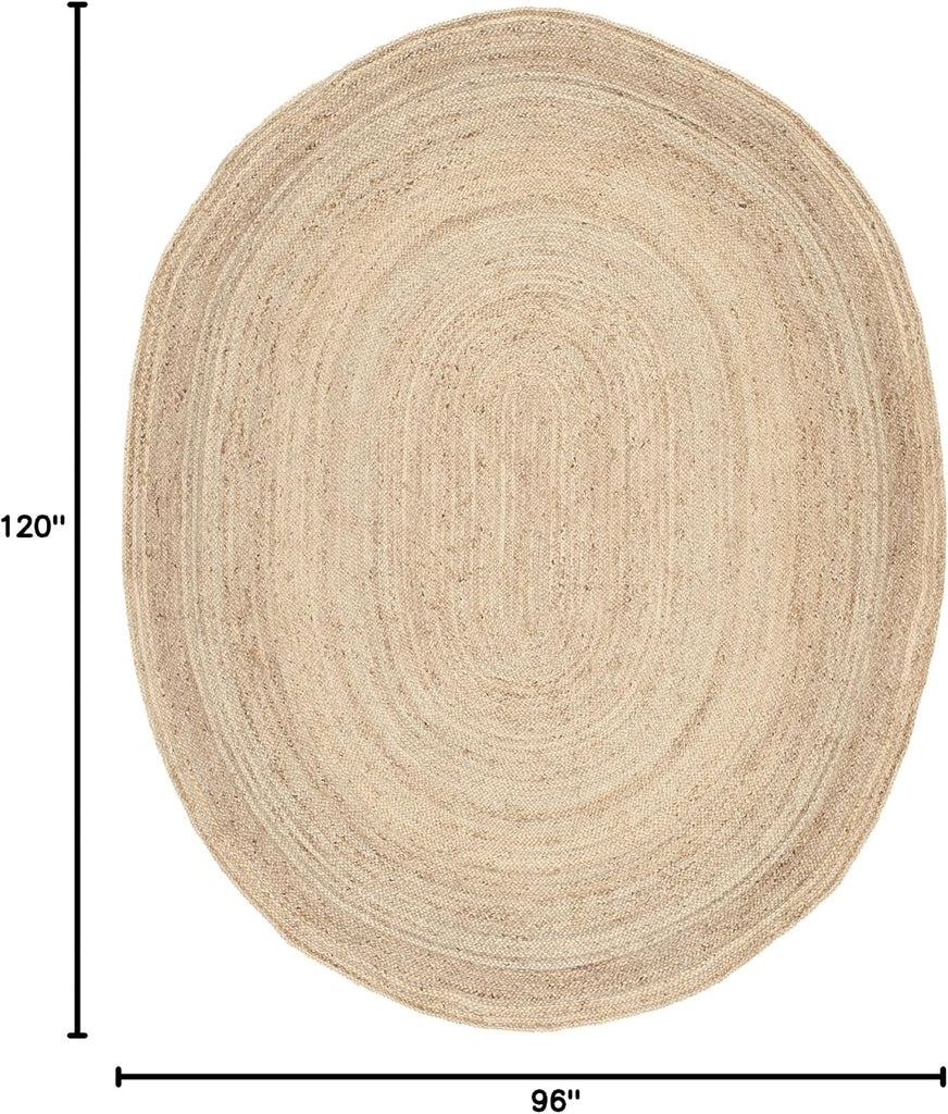Area Rug Oval - Cape Cod Collection - Large - Natural Brown, Handmade Braided Flat Weave Jute (CAP252A)