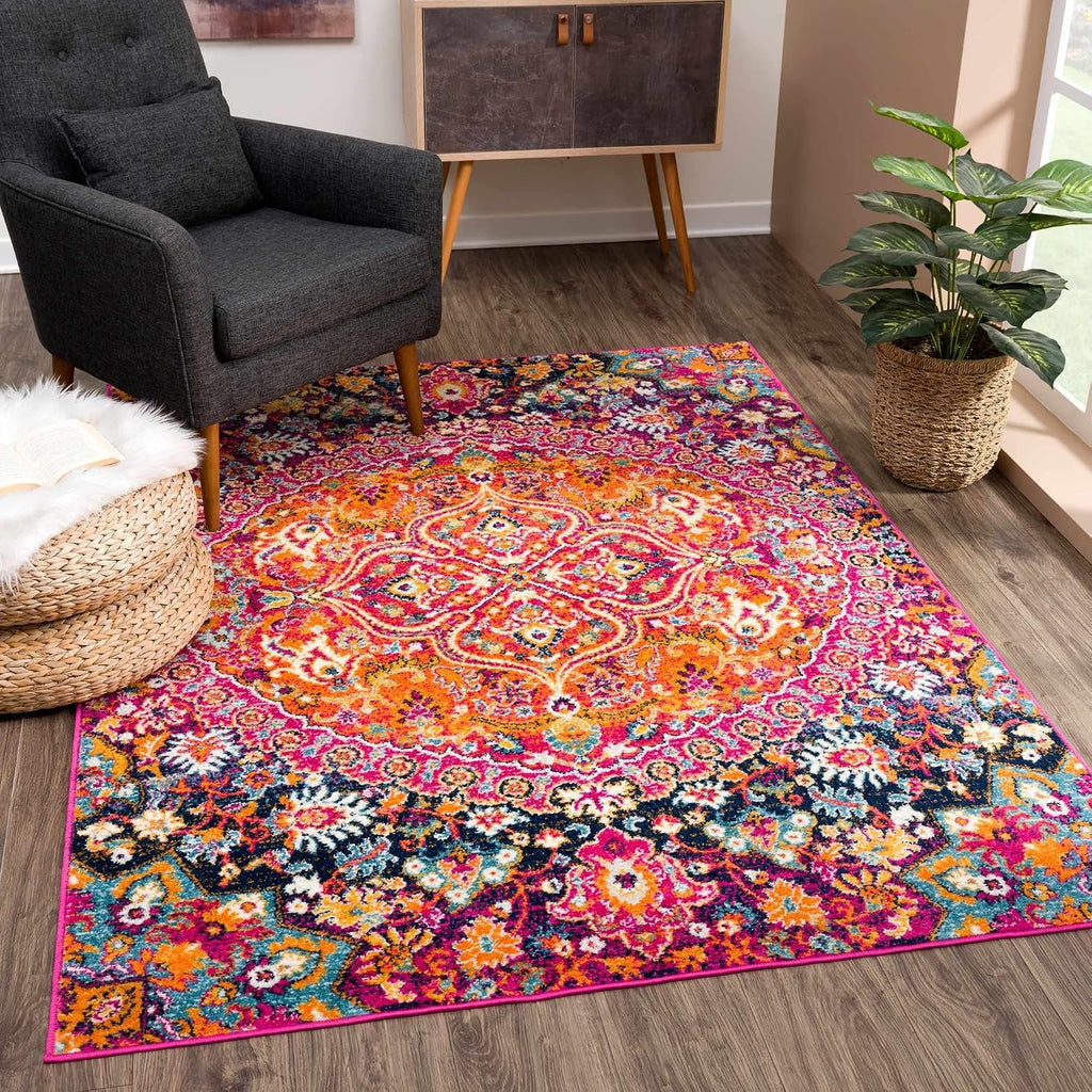 Gray Medallion Traditional Area Rug Burgundy Burnt Orange Charcoal Mustard Navy Teal Beige Floral Living Room