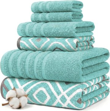 6 Piece Bath Towel Set - Bathroom Set with 2 Bath Towels, 2 Hand Towels, and 2 Wash Cloths - 100% Cotton, Super