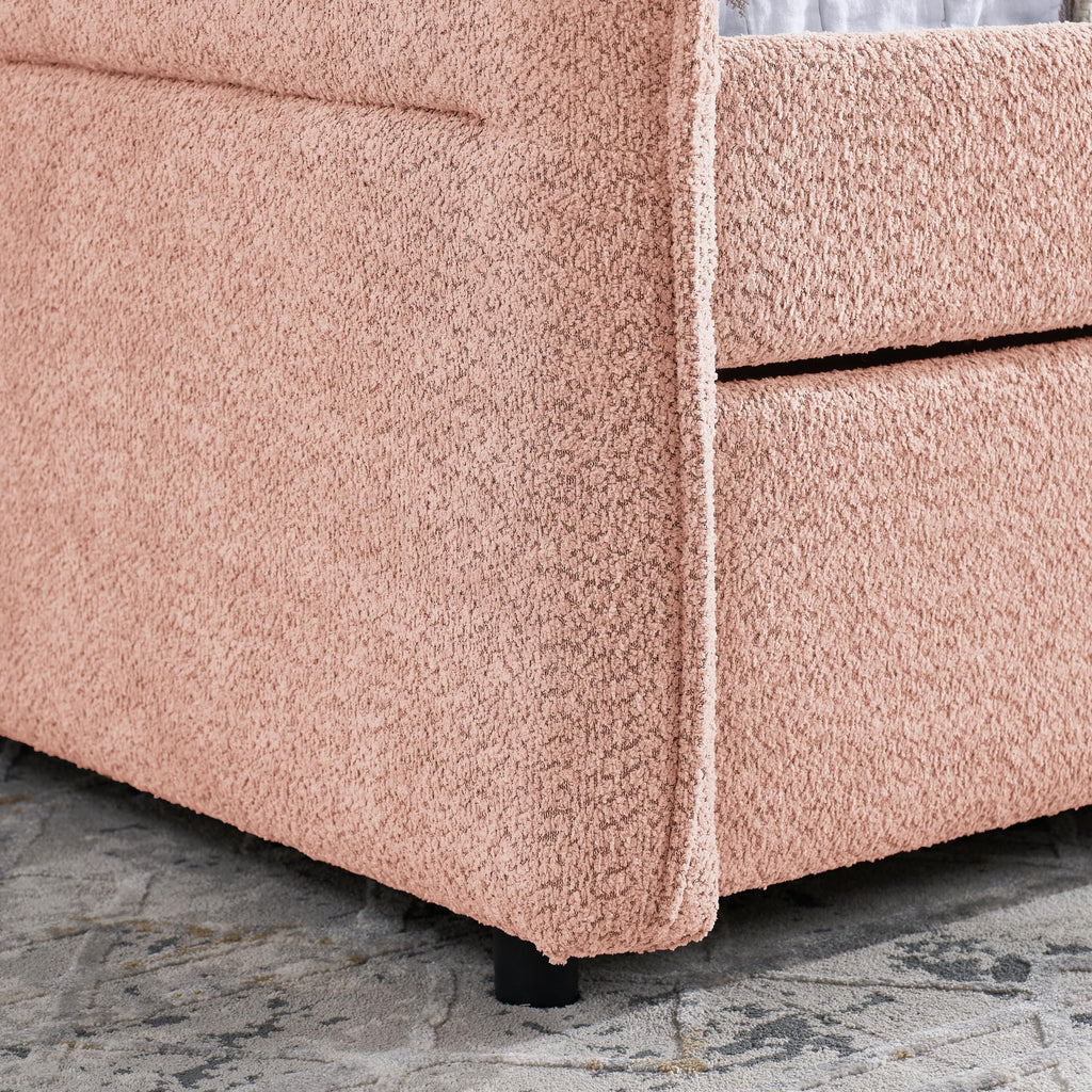 Full Size Upholstery Tufted Daybed with Erectable Trundle, Pink