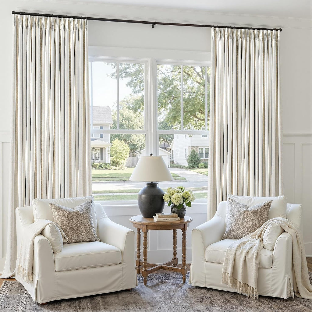 92 Inch Pinch Pleated 100% Blackout Linen Curtains for Bedroom 50 Inch Wide 2 Panels Double Layer Natural Pleat