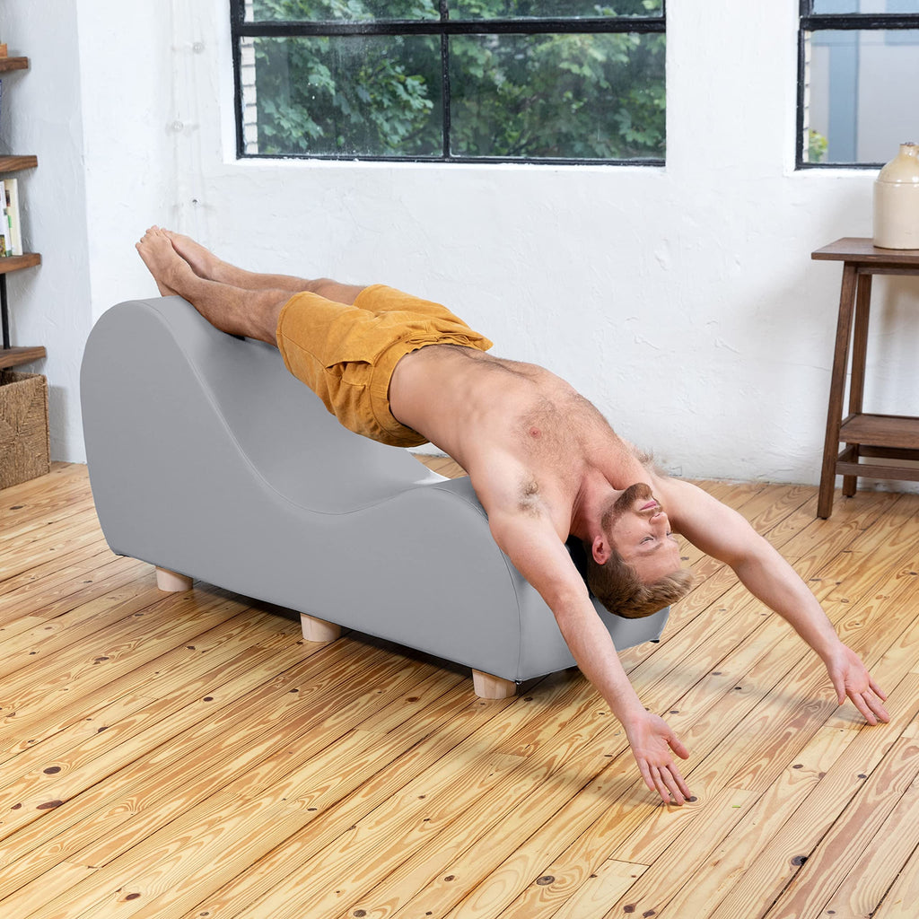 Chaise Lounge Chair for Stretching and Relaxation, Hevea Wood Feet, Microvelvet Grey