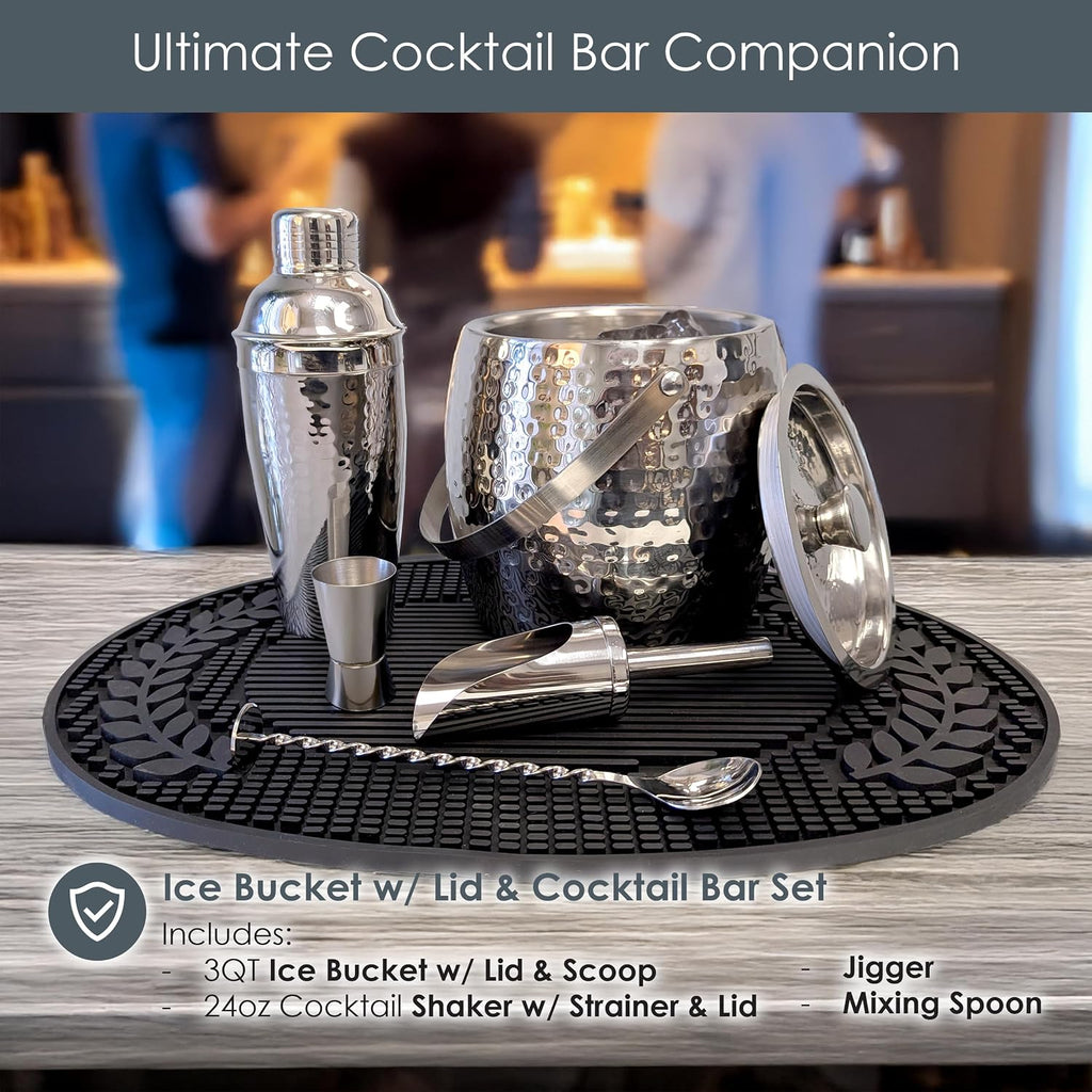 Insulated Ice Bucket for Cocktail Bar with Drink Shaker 5-Piece Cocktail Set for Parties with Lid and Scoop - Set of 5