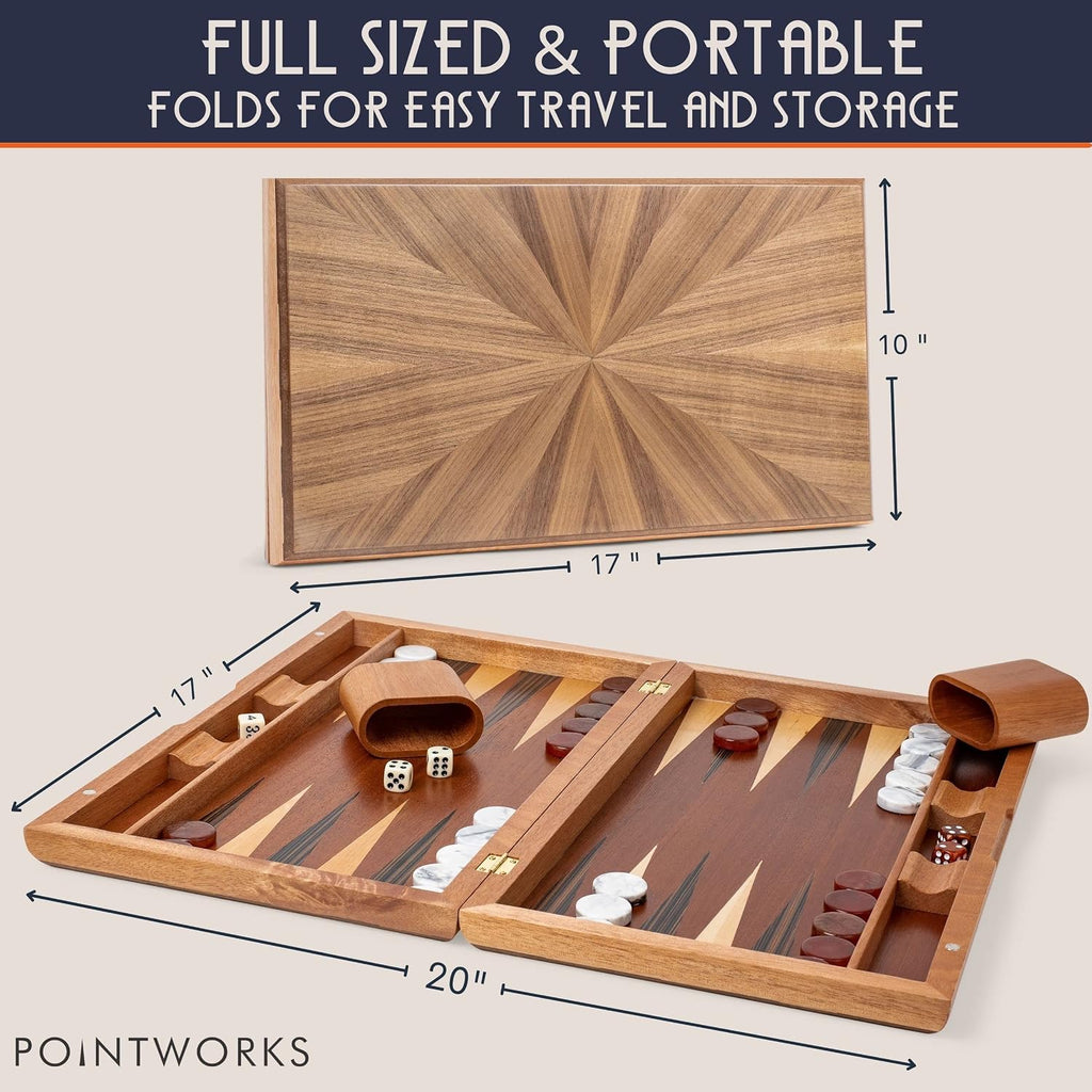 17 Inch Backgammon Sets for Adults. Beautiful Wood Inlaid Backgammon Board Game Set with Unique Checkers & Dice.