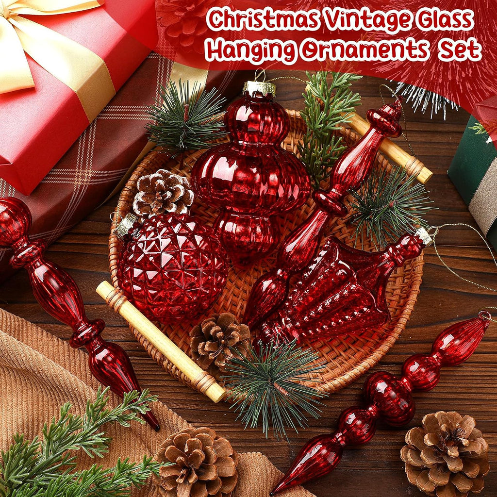 Vintage Red Christmas Mercury Glass Ornament Set 7.87''