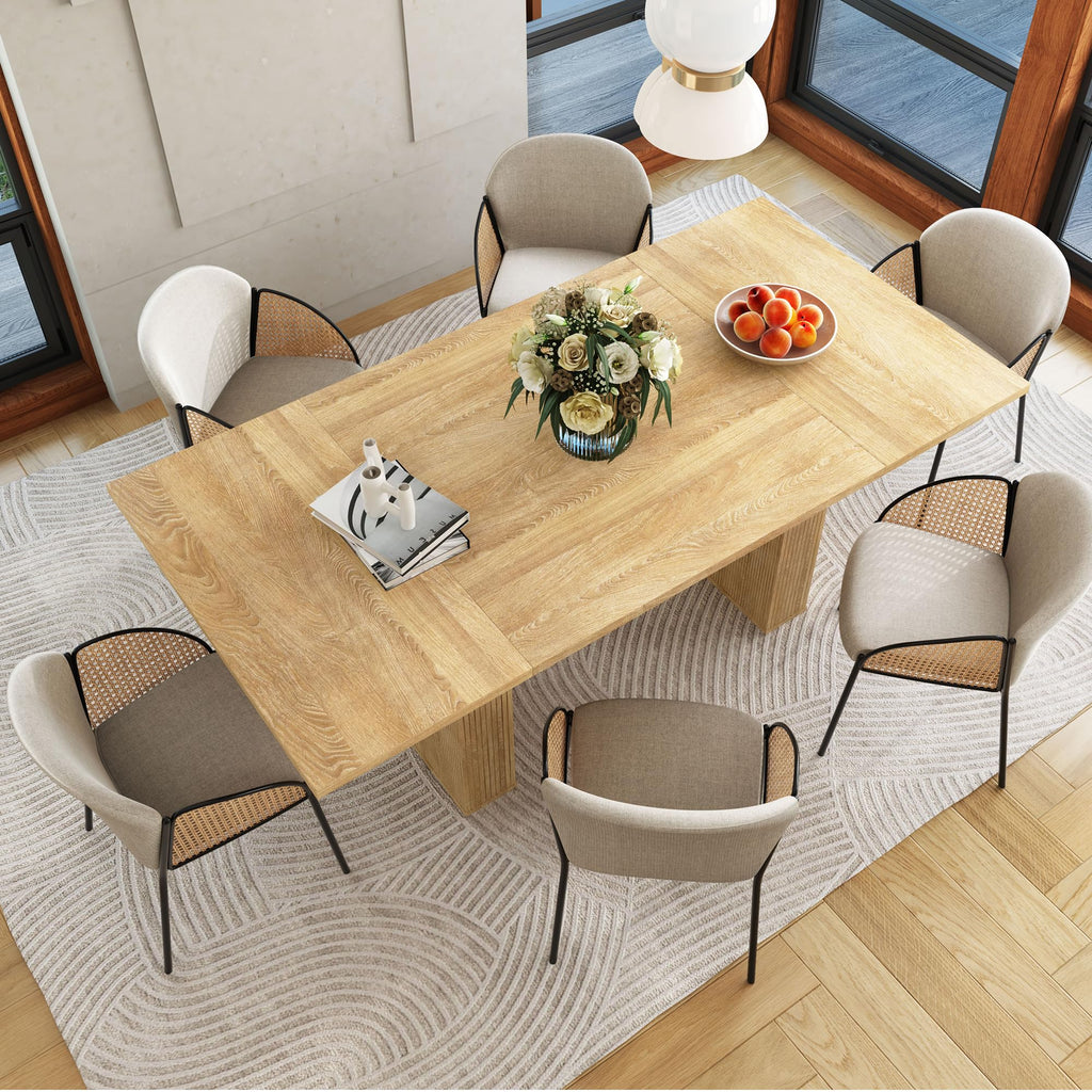 78 Inch Rectangular Dining Table for 6 to 10, Farmhouse Fluted Dining Kitchen Table, Modern Wood Long Dining Table