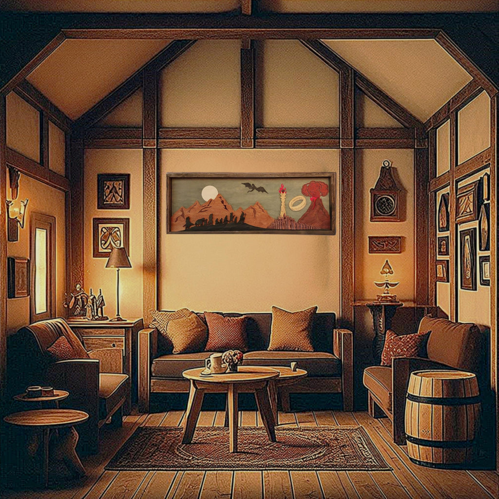 Handmade 3D Wooden Wall Art - Layered Volcano Silhouette Home Decor or Game Room