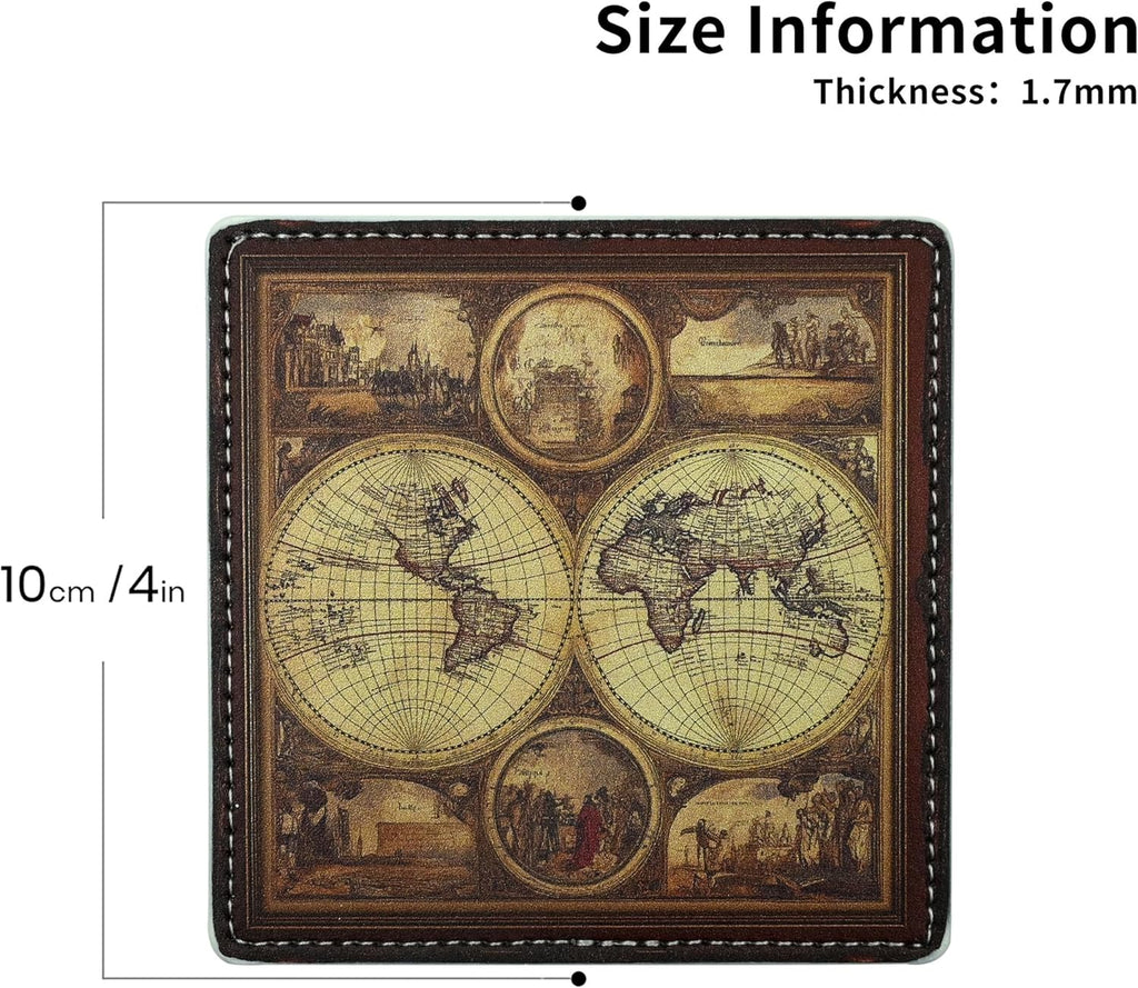 Marble Coasters Square Leather Drinks Coaster Set with Holder for Coffee Table Bar Home Decor 4 Inches (Old - Set of 6