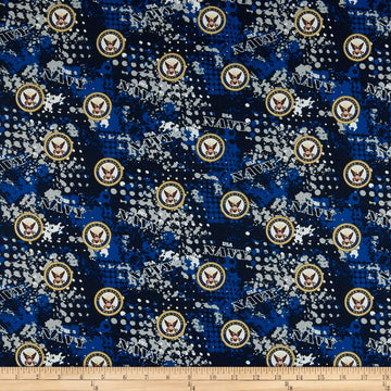 Military Navy Abstract Geometric Allover Multi, Fabric by the Yard