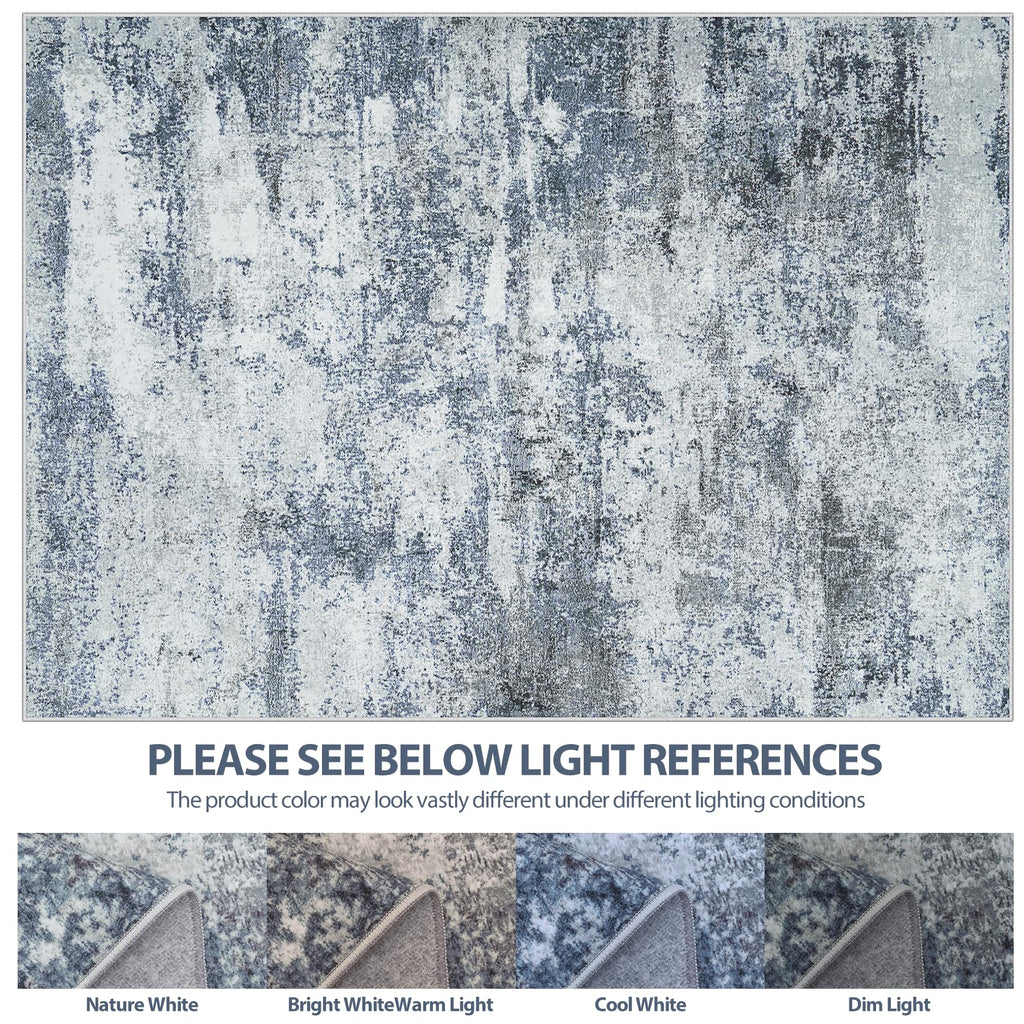 5x7 Area Rugs Washable Bedroom Dining Room Blue Grey