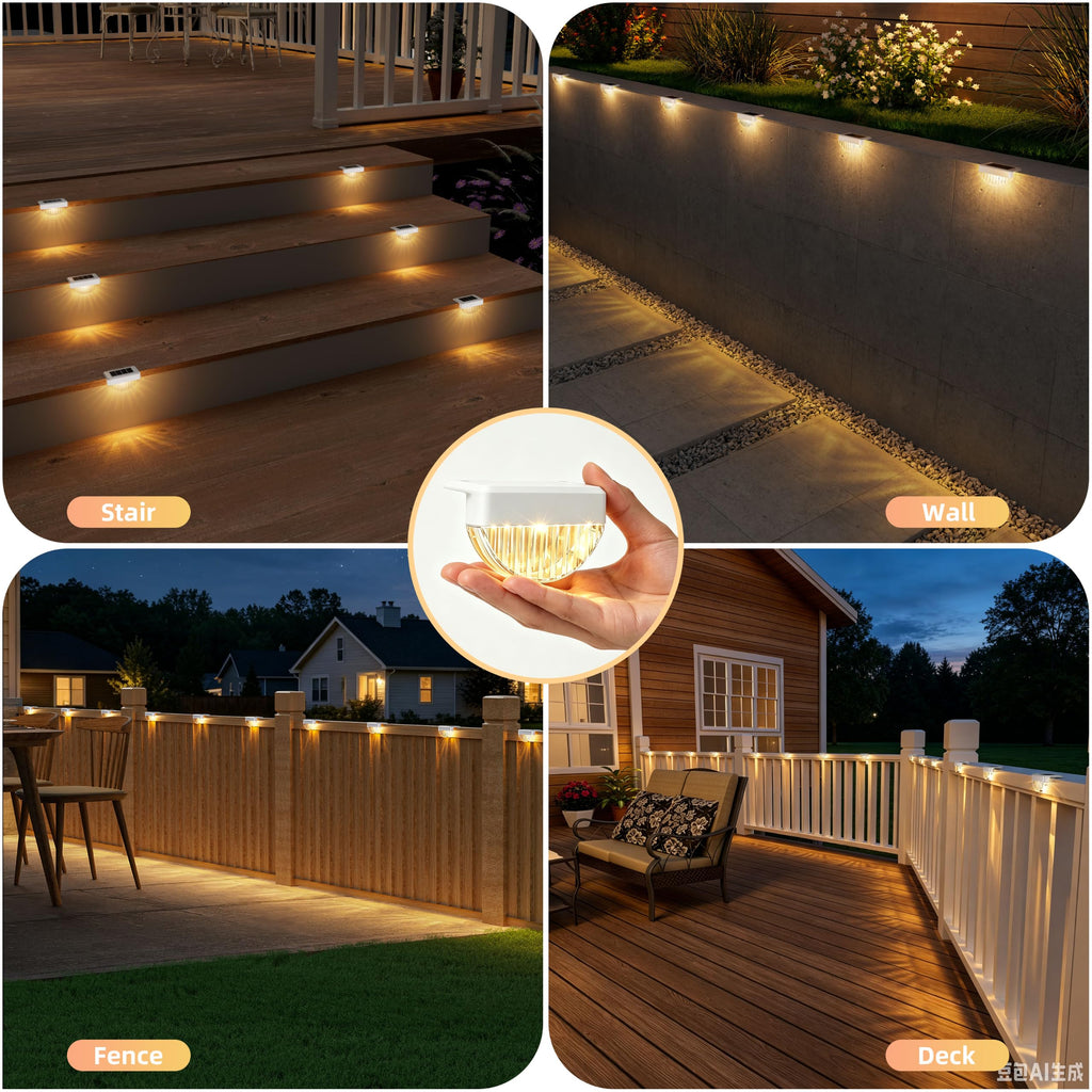 12 Pack Solar Deck Lights Outdoor, Warm White LED Solar Step Lights for Outside, Waterproof Fence Light, Deck