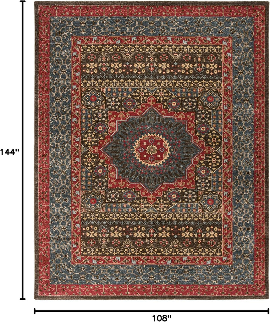 Mahal Area Rug - 9' x 12', Navy & Red, Traditional Oriental Design, Non-Shedding & Easy Care