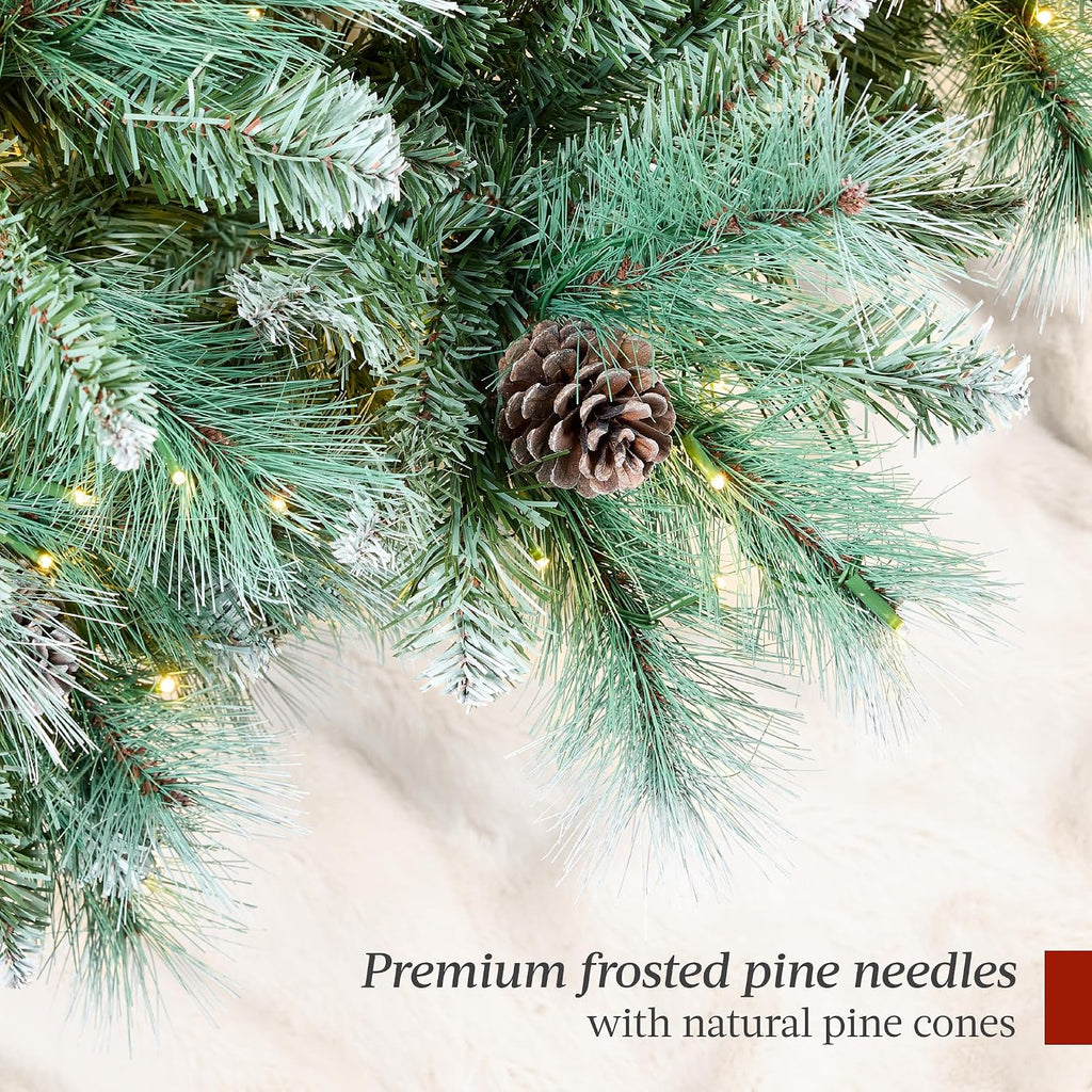 Pre-Lit Scotch Pine Christmas Tree, Premium Frosted Pre-Decorated Artificial Holiday Decor w/ 946 Branch Tips