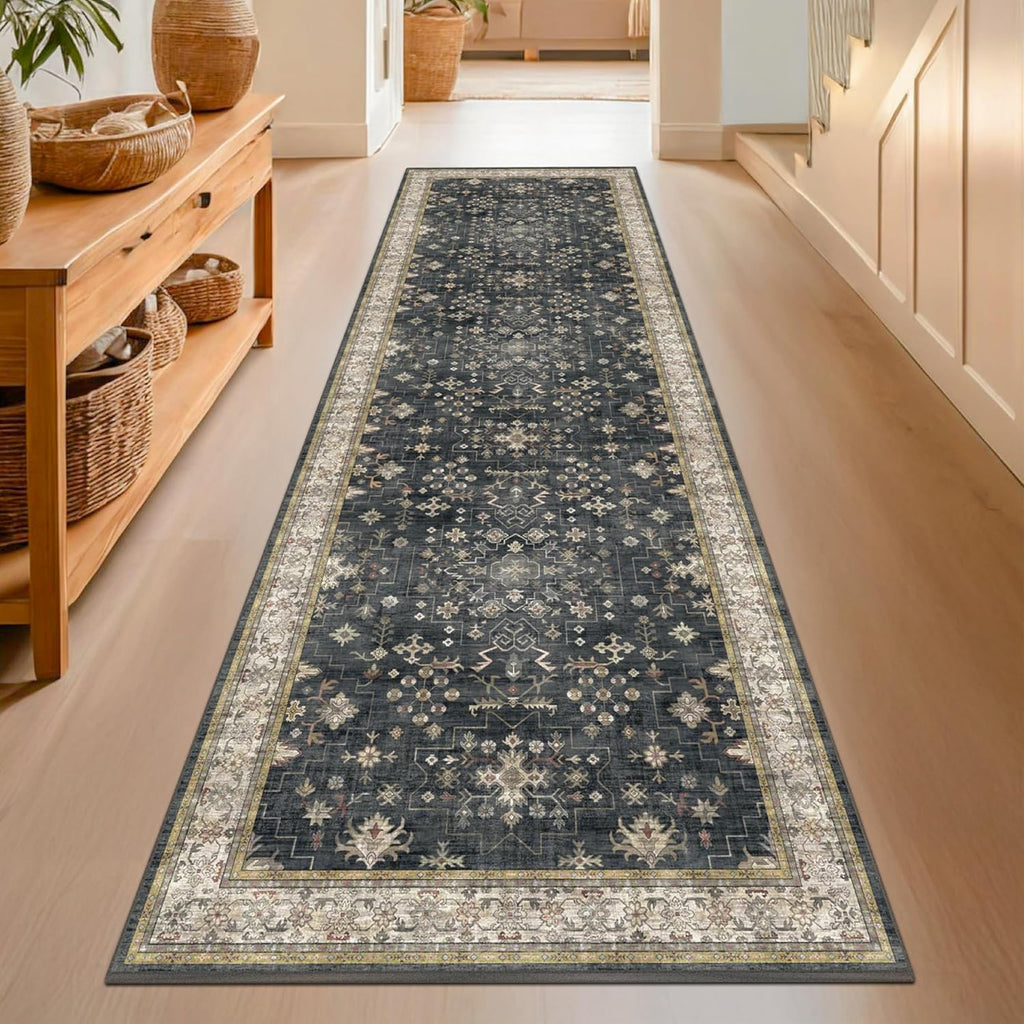 Black Washable 10ft Long Runners for Hallways, 2'6"x10' Wide Kitchen Runner Rug, Entryway Indoor Rug