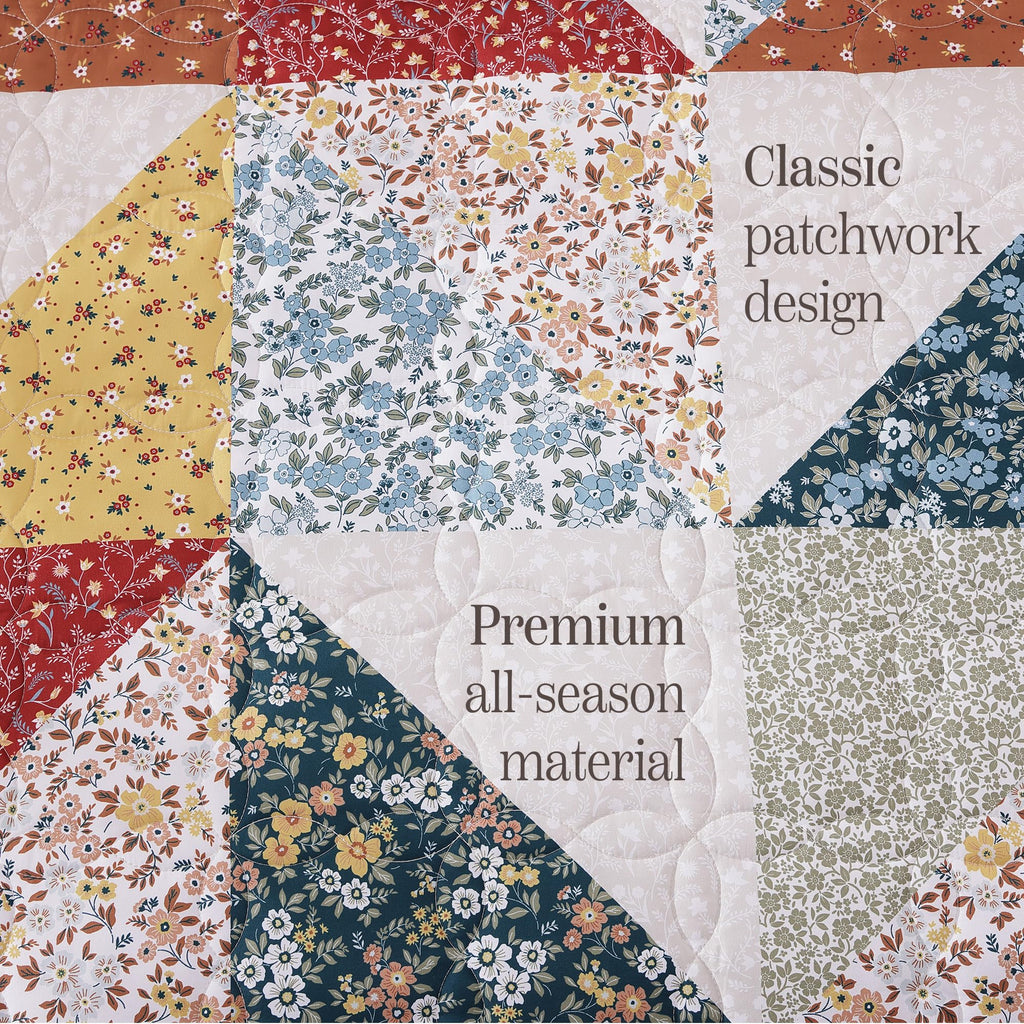 Quilt Set-3 Pieces Soft Bedding Lightweight Floral Patchwork Coverlet