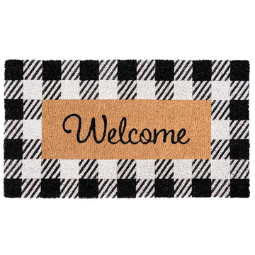 Black and White Checked Porch Rug 30x17 Inch, Buffalo Plaid Welcome Mat