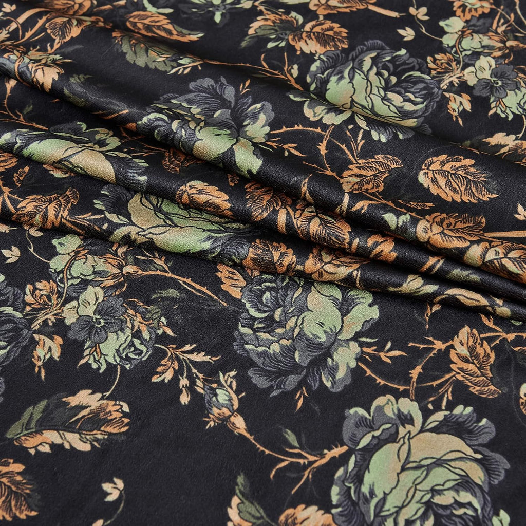 Black Velvet Curtains 84 inches Long - Printed Floral Design Home Decoration Luxury Thermal Insulated Blackout Window