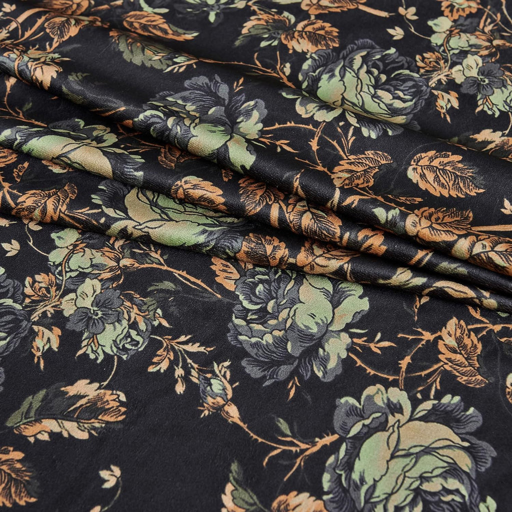 Black Velvet Curtains 84 Inches Long Retro Floral Drapes 2 Panels