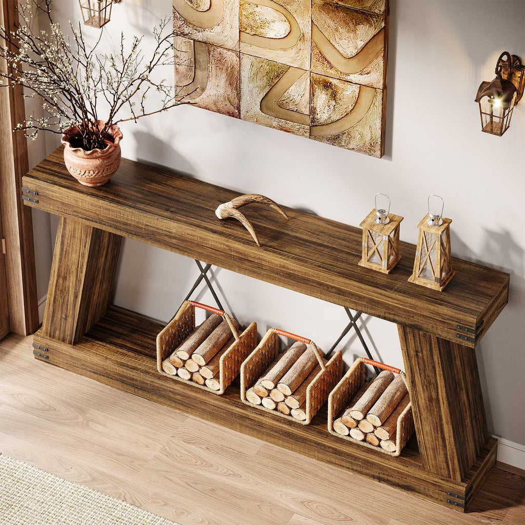 70.87" Farmhouse Console Table with Storage (Dark Brown)
