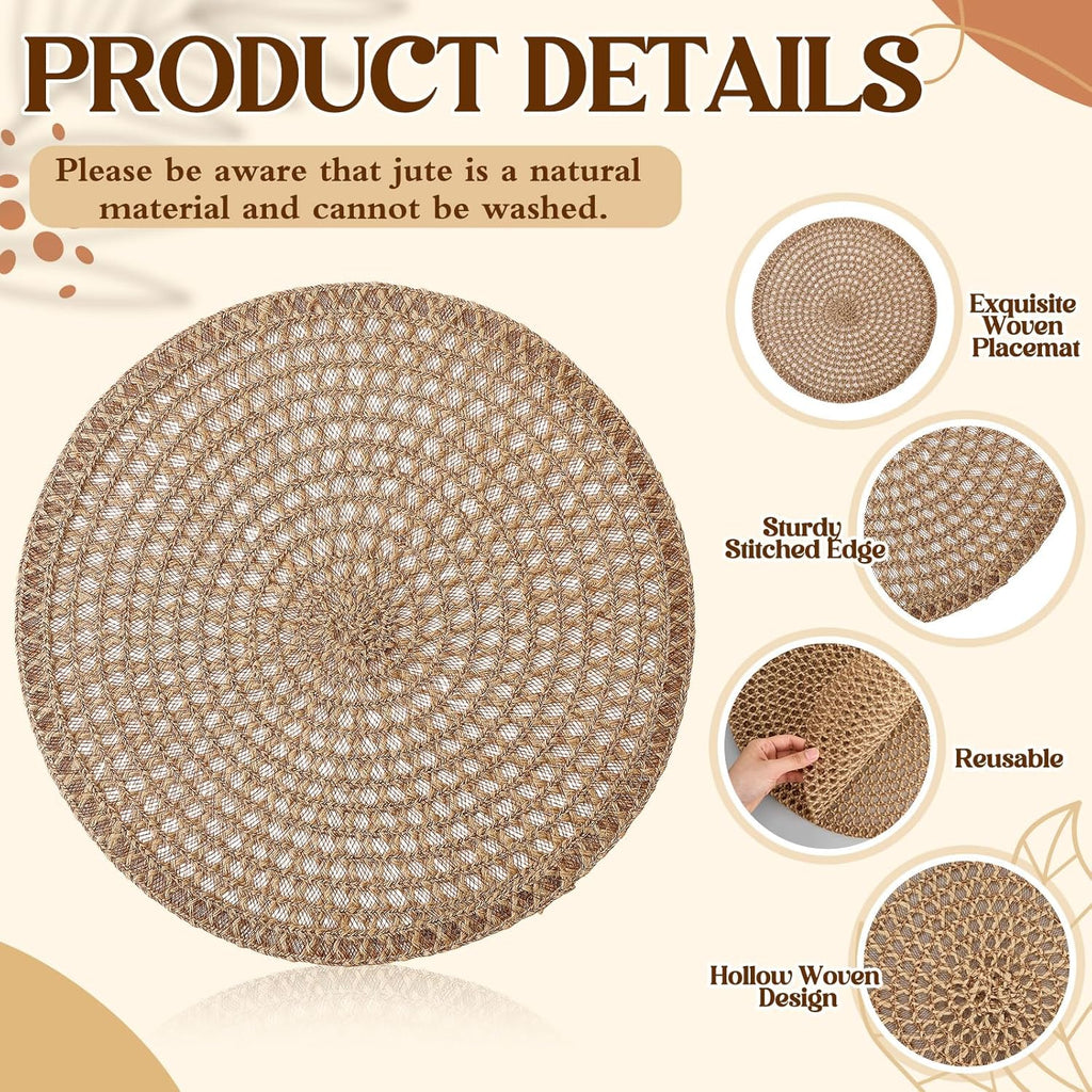 Inch Round Burlap Woven Placemat Boho Jute Charger Bulk - Set of 6