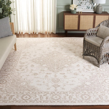 Area Rug 8x10 - Metro - Large - Beige & Ivory, Handmade Wool, Oriental Medallion Design