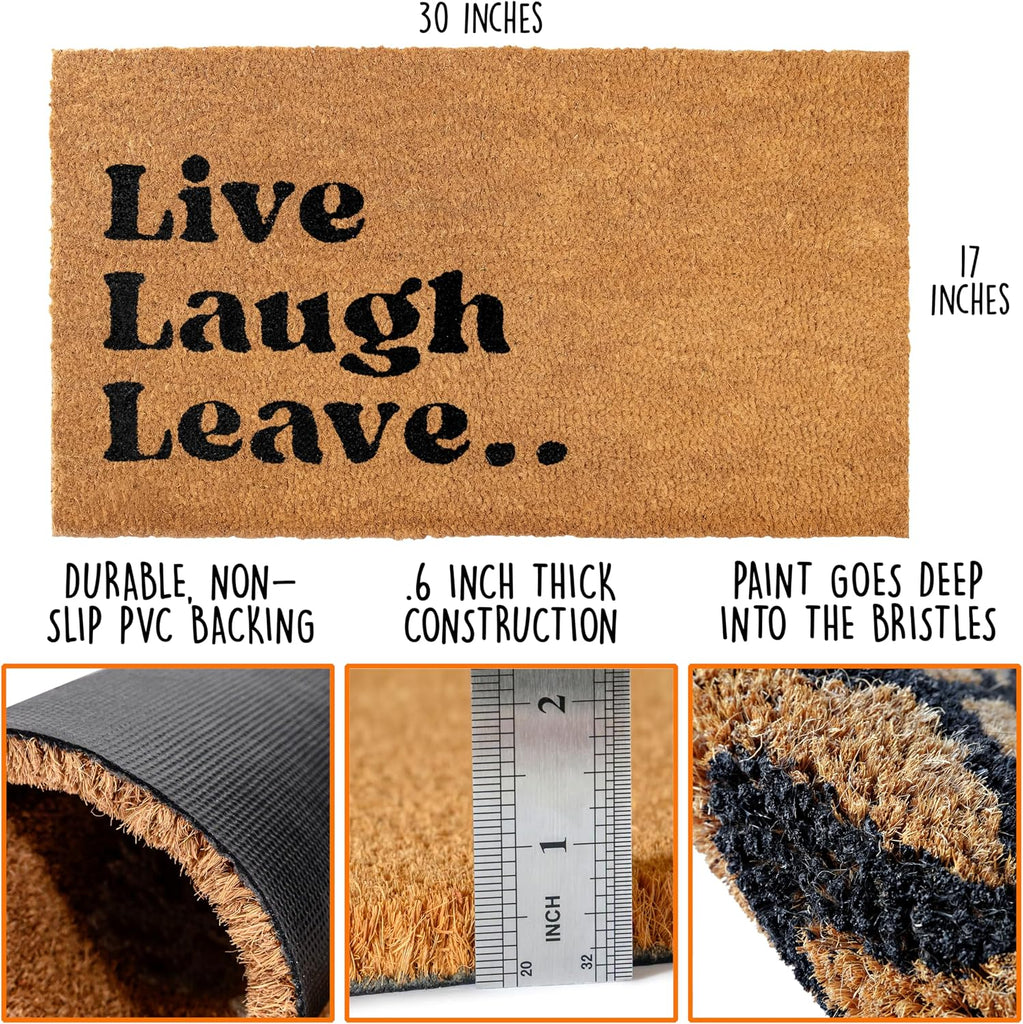 Live Laugh Leave Welcome Mat Outdoor 30x17 Inch, Funny Front Door Mat Coir | Funny Home Decor, Conversation Starter