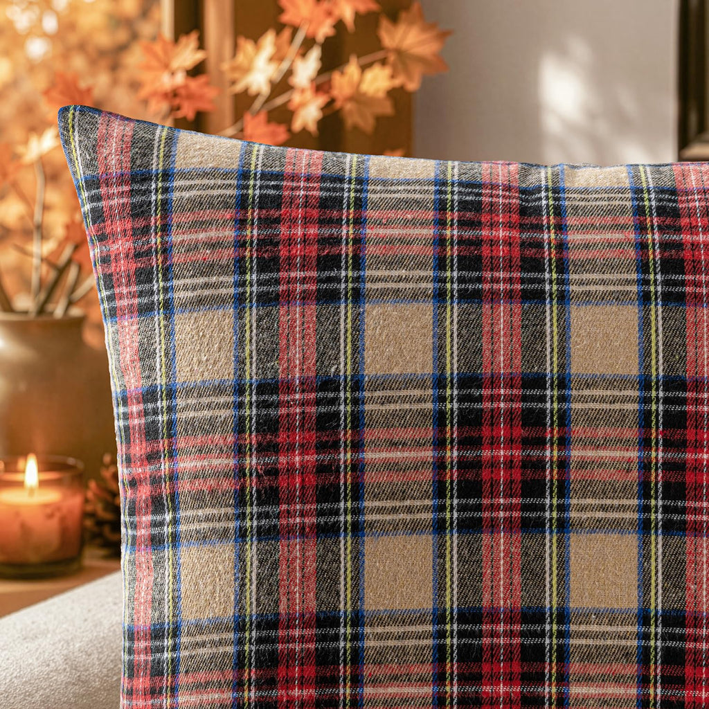 Fall Plaid Pillow Covers Scottish Tartan 24x24 Khaki