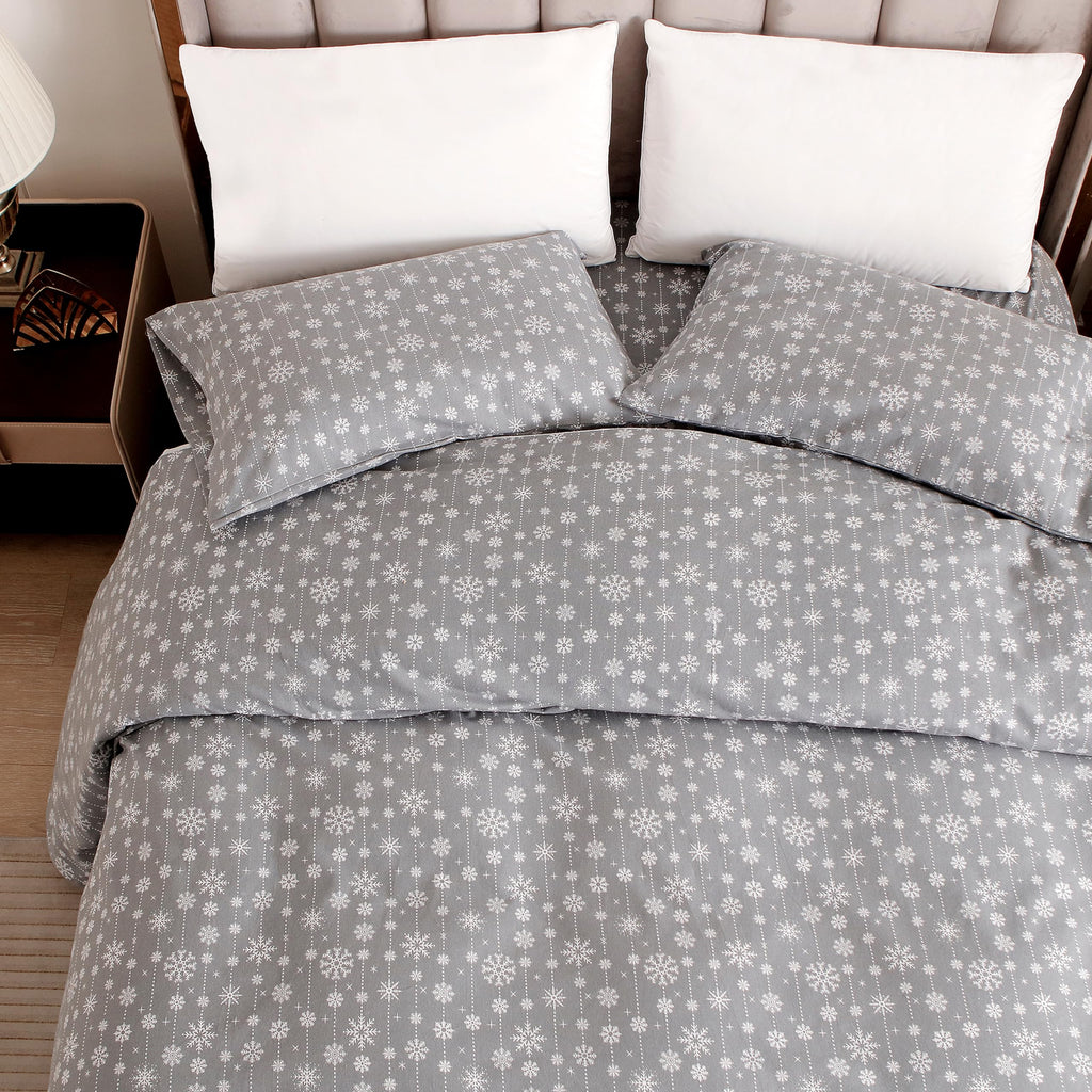 Holiday Christmas Flannel Sheet Set, Queen, Snowflake Gray