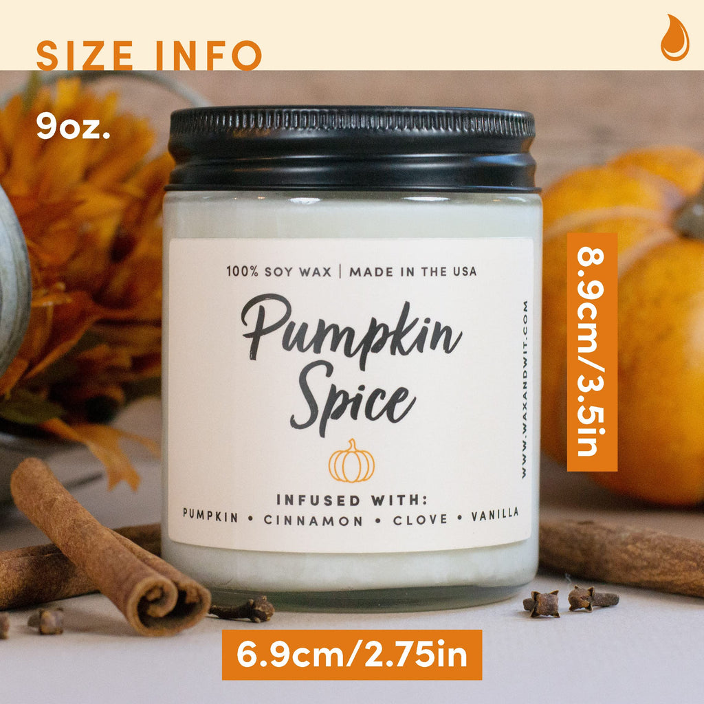 Pumpkin Spice Fall Candles, 9 oz Scented Soy Jar