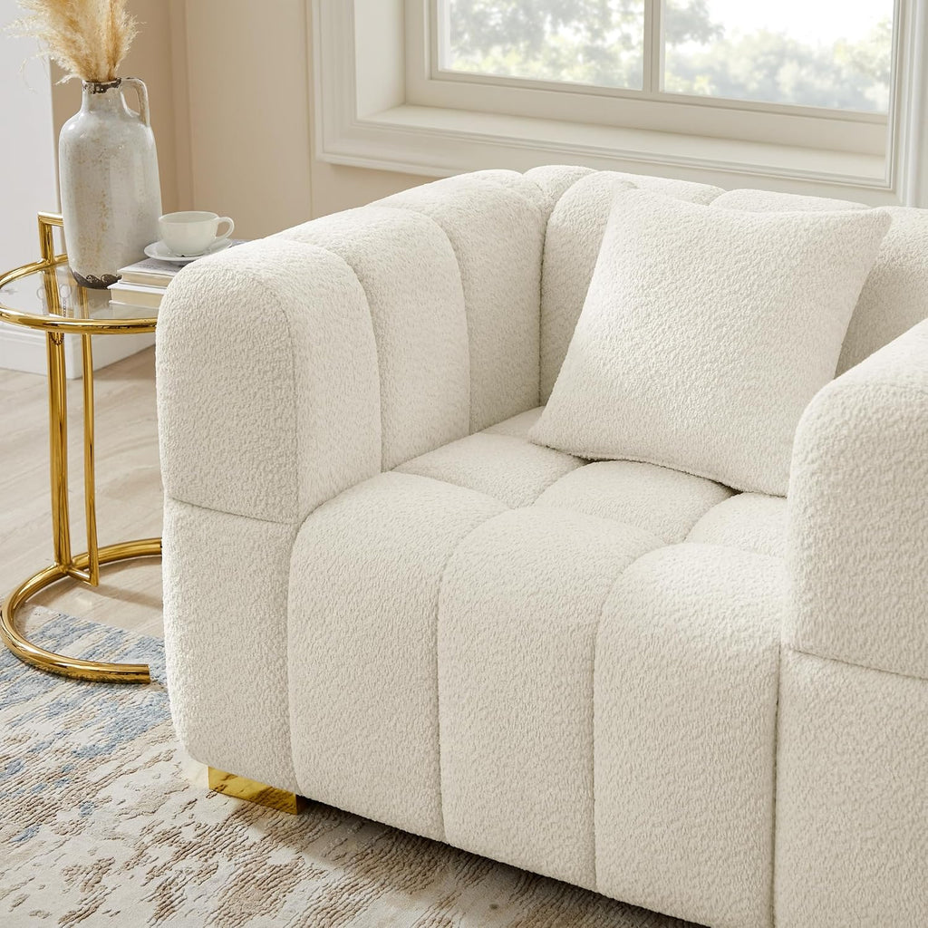 90.94"Cloud Sofa Couch, Modern Deep Seat Boucle Sofa, Oversized Upholstered 3-Seater Comfy Couch Loveseat , White (1