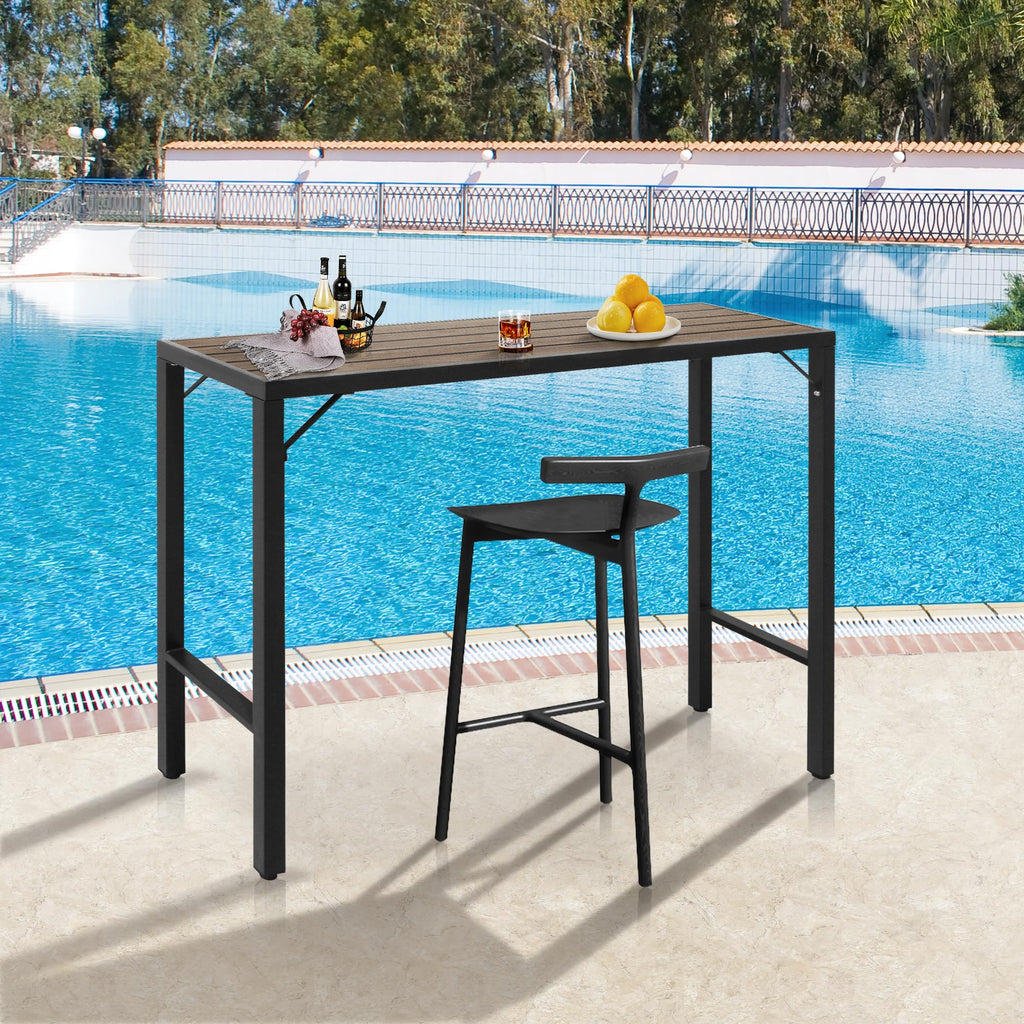 Outdoor Bar Table, 55" Patio Bar Height Table, Bar Counter Pub Dining Table with Waterproof Top for Balcony, Garden