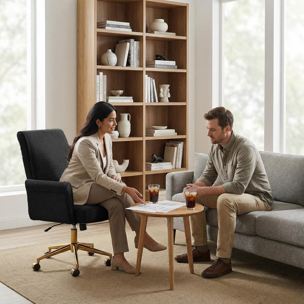Stripes Velvet Home Office Desk Chair, Accent Upholstered Modern Height Adjustable Swivel Chair with Wheels, Ergonomic