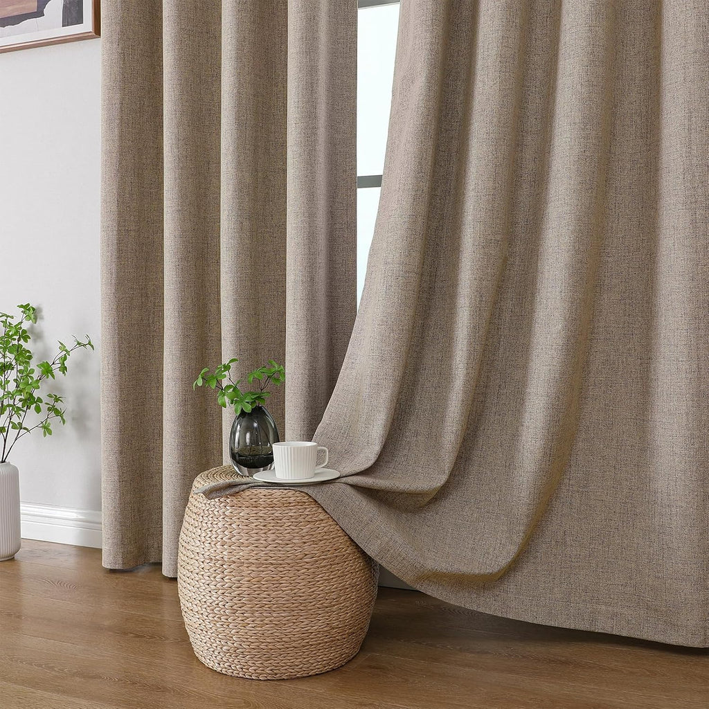 100% Blackout Curtains 96 inches Long 2 Panels Set, Faux Linen Room Darkening Long Drapes With Grommet, Thermal