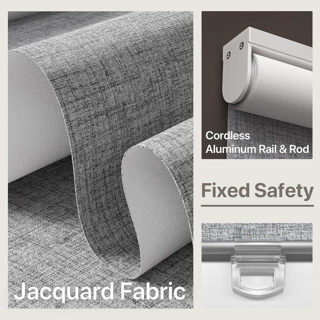100% Blackout Roller Window Shades, Window Blinds Cordless with Thermal Insulated, UV Protection Fabric, Mini French