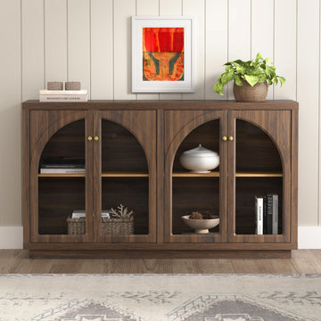 Sideboard Buffet Cabinet with 4 Doors, Modern Accent Storage Cabinet with Adjustable Shelves, Boho Console Table Bar