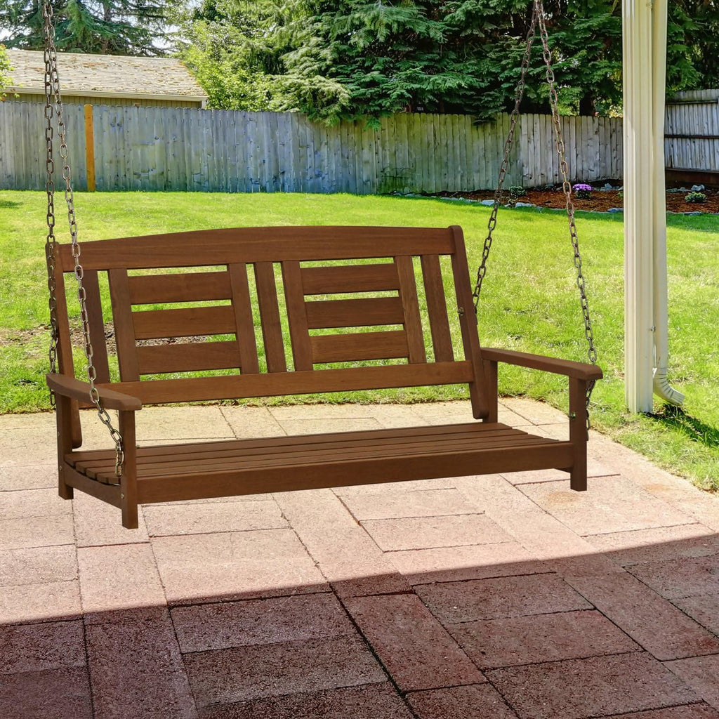 Tioman Hardwood Patio / Garden / Outdoor 4ft Porch Swing, 2 Seater with Hanging Chains, Natural