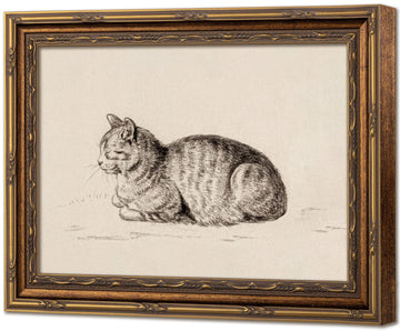 Vintage Gold Framed Cat Sketch Canvas Wall Art 16x24 Inch