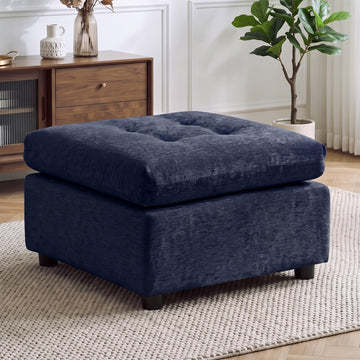 24" Square Modular Ottoman for Sectional Sofa, Tufted Chenille Upholstered Footrest, Cloud Sofa Ottoman, Blue