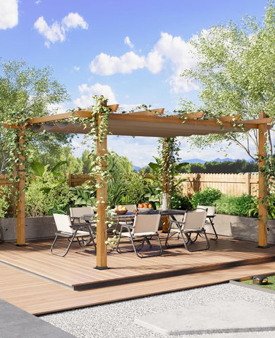 10x13 ft Outdoor Metal Pergola, Aluminum Pergola Gazebo with Adjustable Canopy & Reinforced Frame