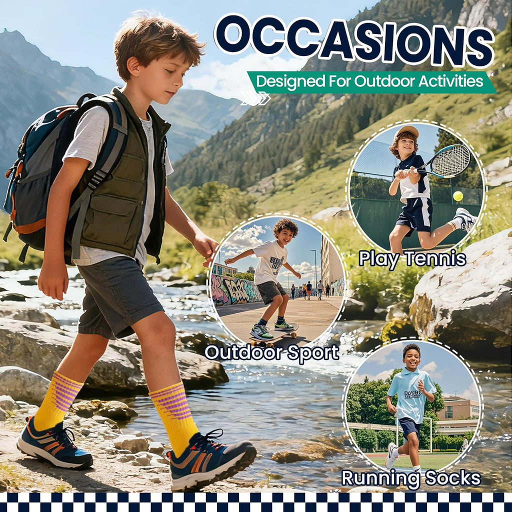 Kids Boys Athletic Socks Sport Basketball Crew Soft Cotton Breathable Youth Casual Socks 6 Pairs