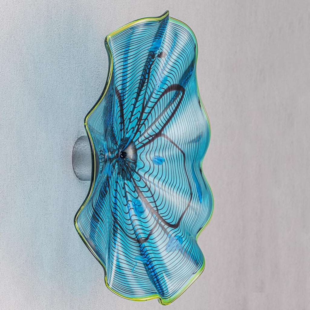 Blue Hand Blown Art Glass Wall Decor, Modern Blown Glass Wall Art, Wall Decoration Platters, Staircase, Living Room
