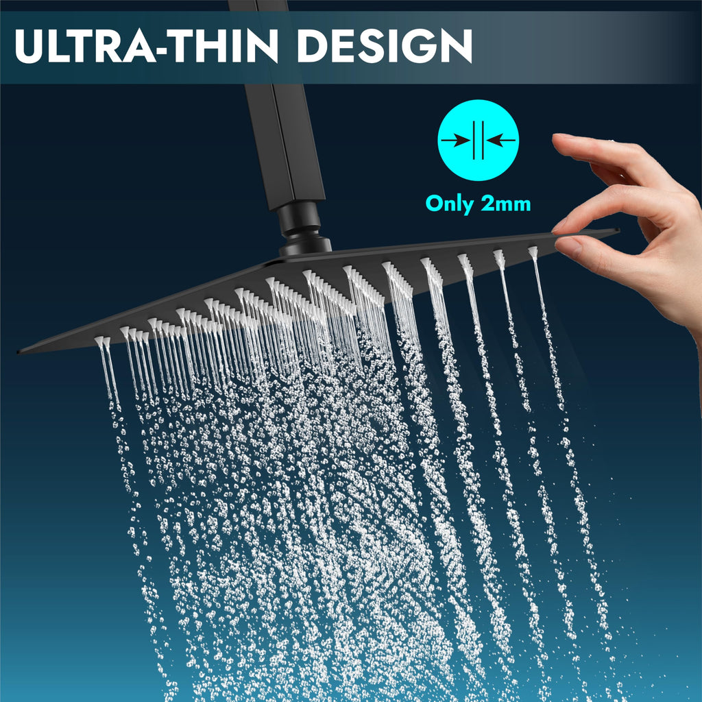Square Rain Shower Head,High Pressure,Matte Black 10 Inch