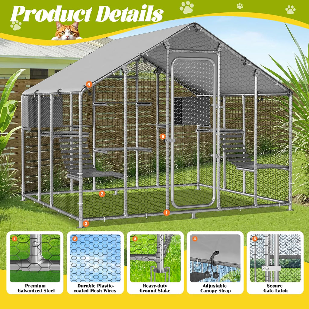 95" Extra Large Catio Outdoor Cat Enclosure for Multiple Cats