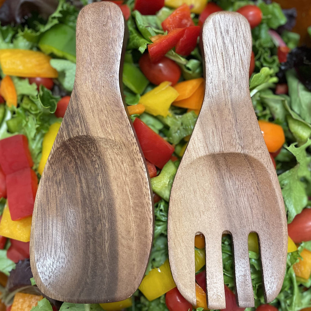 & Charles Acacia Wood Salad Hands Servers, 7 3/8" x 3 1/8"