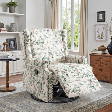 Floral Wingback Swivel Rocker Recliner Chair, Bird, Set of 1
